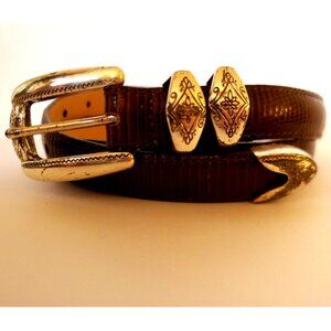 Brighton Western Snake Embossed Belt Womens M Brown Leather Silver Buckle USA